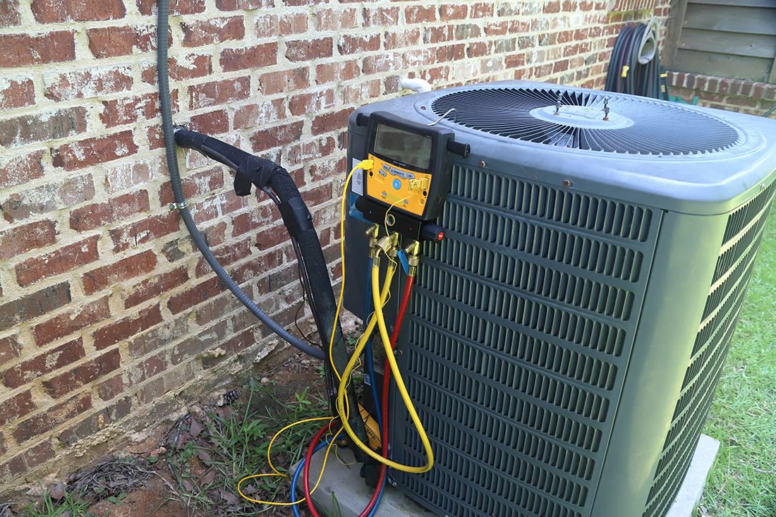 Gauges on an Air Conditioning Compressor